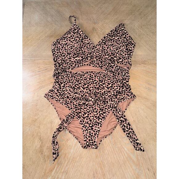 Aerie Leopard Full Coverage One Piece Swimsuit raw sienna size XXL - Picture 3 of 9